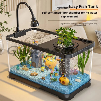 Benchtop Aquarium Kit with Light Emitting Diode Pump Glass Fish Tank Cover for Betta Goldfish in the home office