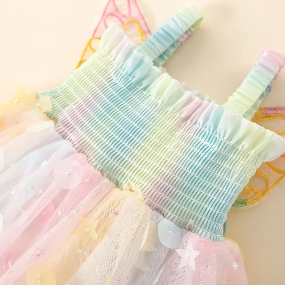 Girls' Dress Summer New Halter Colorful Butterfly Pearl Sequins Sweet Princess Dress Birthday Party Dress