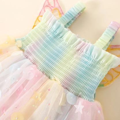 Girls' Dress Summer New Halter Colorful Butterfly Pearl Sequins Sweet Princess Dress Birthday Party Dress