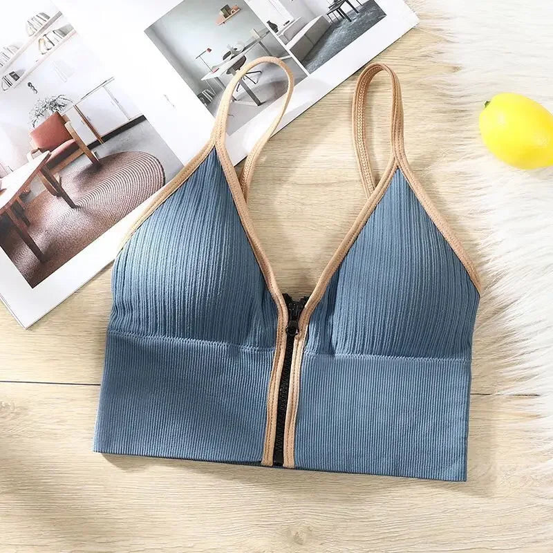 Korean striped crop tops slim fit spaghetti strap tanke top women built in bra off shoulder sleeveless versatile camisole ins