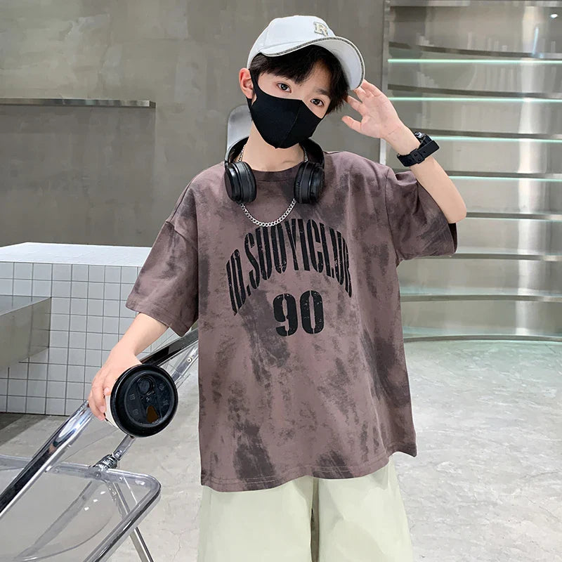 Boys Summer Clothing Set Children Casual Cotton Outfit Suit Brown Color Kids Cotton