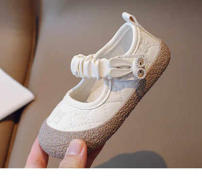 Girl's Mary Janes Cute Flat Sewing Pu Leather Little Children Leather Shoes Pu 21-30 Hook-loop Anti-slip Lovely Kids Spring Shoe