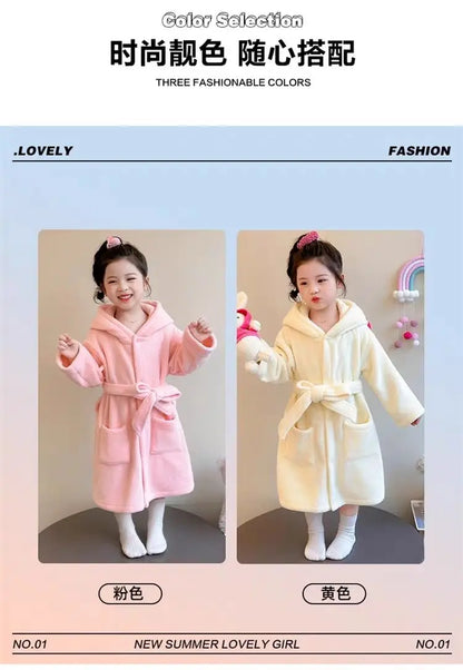 Sanrio Hello Kitty Children Bath Robe Pajamas Terry Cloth Girls Babies Toddlers Spring Winter Home Wear Hooded Cozy Sleepwear