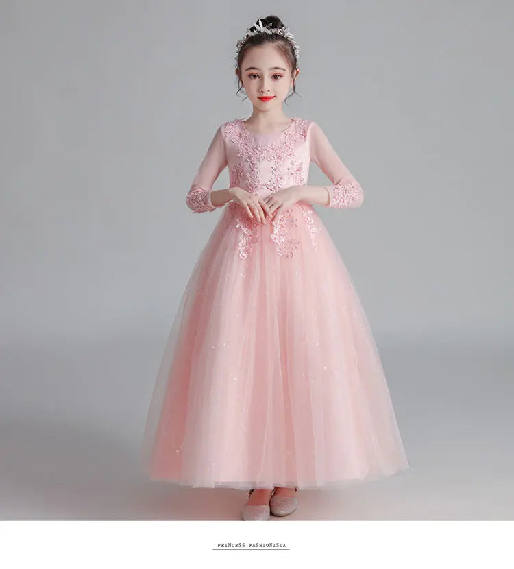 Fashion Flower Girl Dresses for Weddings Lace Long Sleeve Kids Dresses for Girls Summer Girls Party Dresses 3-13 Years