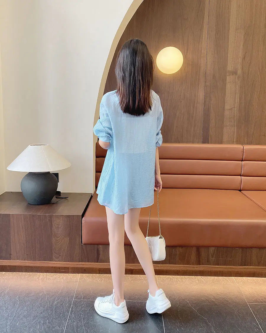 Spring and Summer Sun Protection Women's Set Stylish Loose Shirt Shorts High-end Elegant Women's Three Piece Set