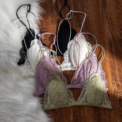 Lace thin band romantic French triangular cup gathering invisible bra without underwire