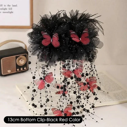 Fashion Fairy Butterfly Feather Tassel Hair Claw Shark Clips Temperament Mesh Flower Claw Clip Women Headwear Hair Accessories
