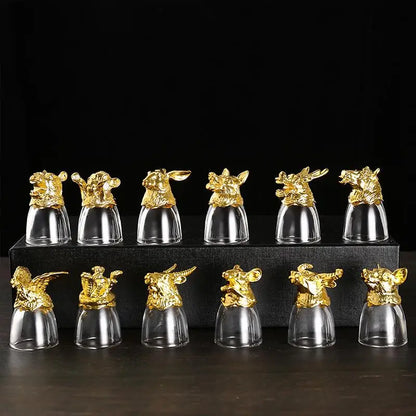 12Pcs/Set Zodiac Liquor Wine Glass Set Household Small Wine Glasses Hip Flasks Imitation Drinkware Exquisite Gift