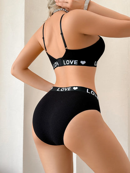 1 to 3-Piece Set Cotton Women's Underwear Set Letter Print Removable Inner Wireless Push up Bra Sexy Women's Underwear