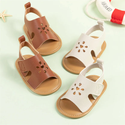 Baby Girl Summer PU Sandals Anti-slip Soft Sole Open-Toe Flower Hollow Shoes for Outdoor, School, Party