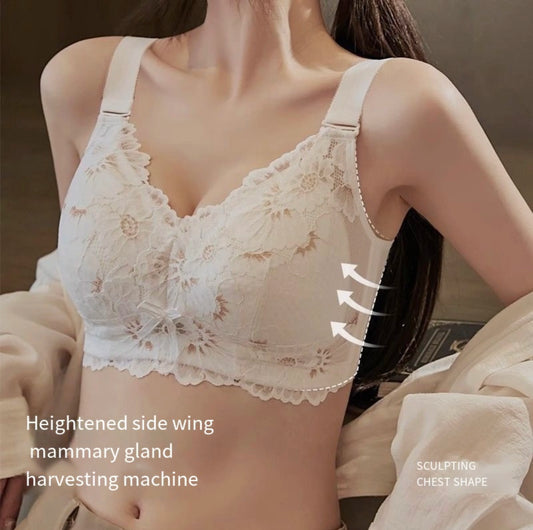Lace honeycomb cup underwear plus size underwired full cup breathable anti sagging tucked pair breast bra