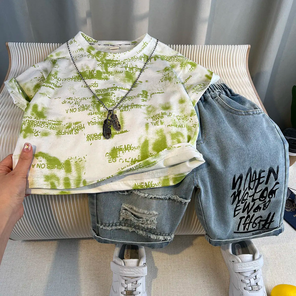 Korean Children's Summer Clothes Kids Set Outfits Boys 2025 Handsome Sleeveless&Short Sleeved T-shirt Denim Shorts 2-piece Set