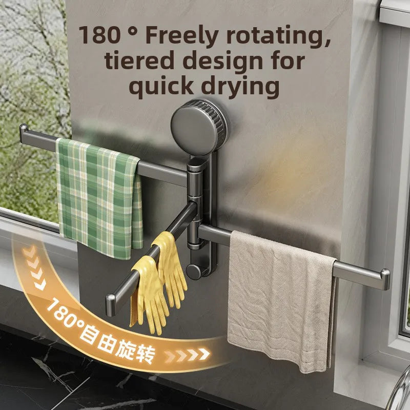 Suction Cup Cloth Rack Kitchen Storage Rack Wall-Mounted No-Drill Bathroom Organizer Draining Rack Hanging Dishcloth Towel Rod