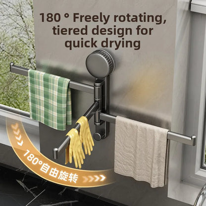 Suction Cup Cloth Rack Kitchen Storage Rack Wall-Mounted No-Drill Bathroom Organizer Draining Rack Hanging Dishcloth Towel Rod