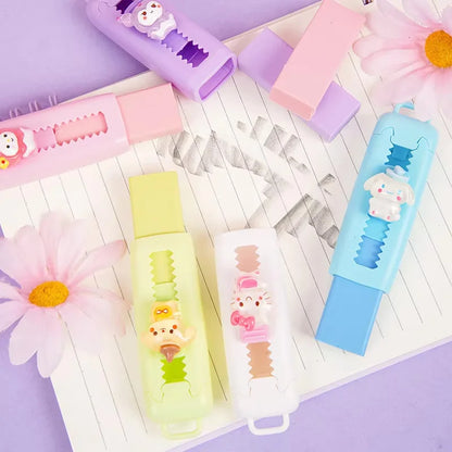 Cute Cartoon Push-pull Pencil Eraser Creative Retractable Pupil Writing Error Correction Erasers Students Stationery Supplies