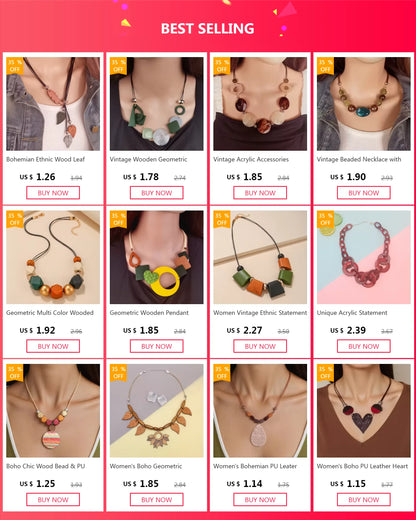 Vintage Acrylic Accessories Handmade Pendants Necklaces Statement Geometric Retro Necklace for Women Daily Fashion Jewelry