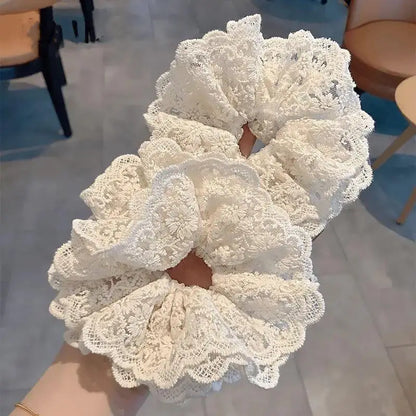 Lace Scrunchies for Women Elastic Hair Bands Ponytail Holders Tie Solid Color Hair Hoop Scrunchy Rubber Bands Women Hair Ring