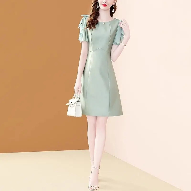 BESTBAFU High Quality Office Lady Elegant Dress Women Short Sleeve Summer A-Line High Waist Party Dresses Mini Vestidos 222P