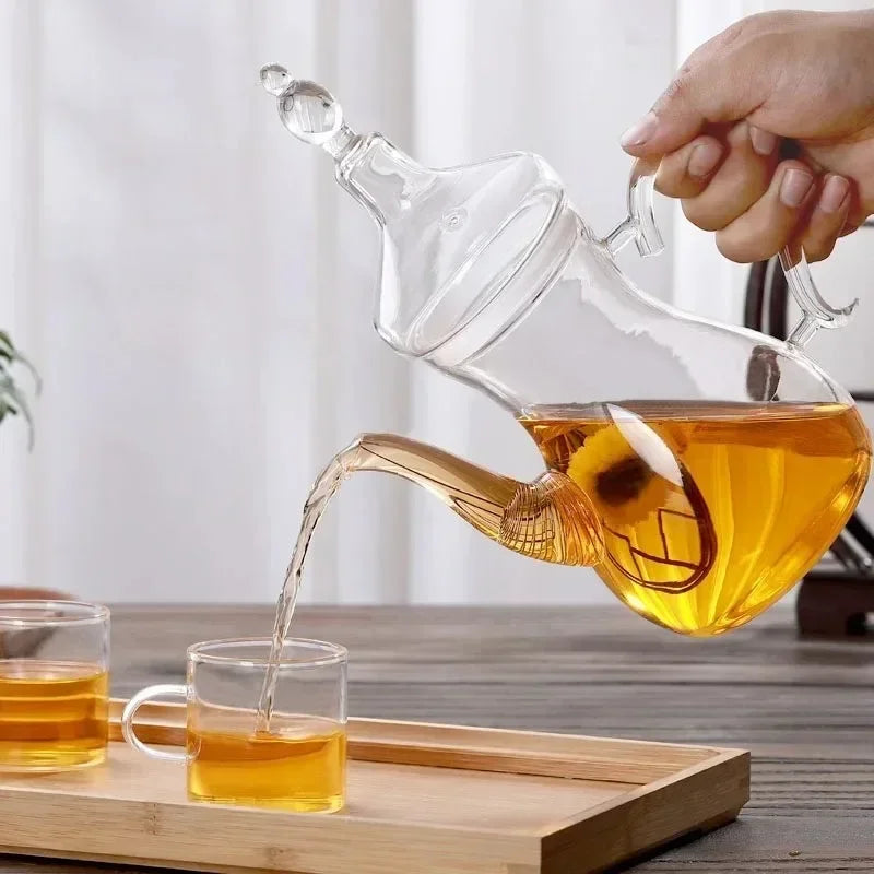 Large Capacity 1000ml High Borosilicate Arabic Glass Teapot with Filter Heat Resistant Cold Kettle Flower Tea Pot Teaware