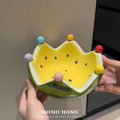 Watermelon Fruit Plate Creative Ceramic Fruit Fork Set Large Capacity Living Room Coffee Table Fruit Bowl Plate Cute  Ornaments (Available)