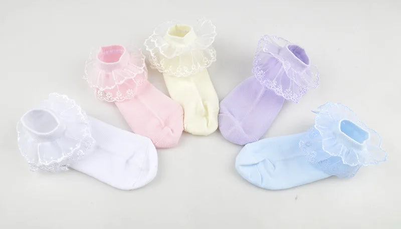 Pairs Cotton Lace Ruffle Princess Mesh Breathable Socks Children Ankle Short Sock White Pink Blue Baby Girls Kids Toddler