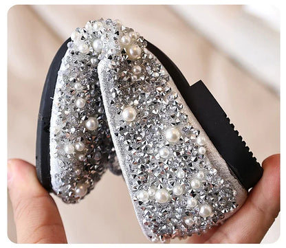 Children's Shoe for Girl Fashion Rhinestone Kids Leather Shoes Sequins Princess Ballet Slip-on Versatile Toddler Casual Shoes