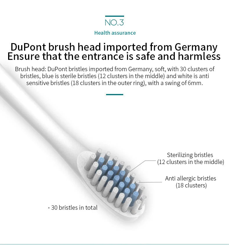 Adult Sonic Electric Toothbrush IPX7 Waterproof with DuPont Brush Head USB Rechargeable High-Frequency Cleaning 6 Modes