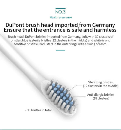 Adult Sonic Electric Toothbrush IPX7 Waterproof with DuPont Brush Head USB Rechargeable High-Frequency Cleaning 6 Modes