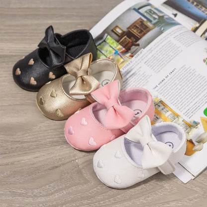 Baby Shoes Classic Dress Cute Bow-knot Heart Anti-slip Soft Sole First Walkers Infant Baby Girls Toddler Shoes 0-18m