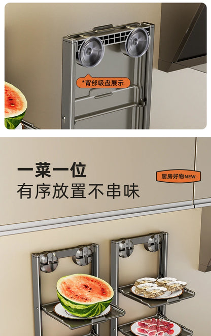 No-Drill Kitchen Storage Shelf Home Suction Cup Prep Rack Foldable Spice Organizer Multi-Layer Oil Salt Jar Stand