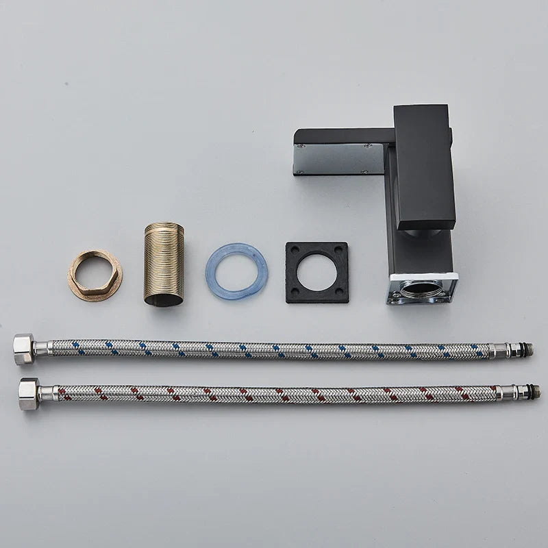 Luxury LED Black Basin Faucet Tall And Short Tap Bathroom Single Handle Cold and Hot Water Flow Produces Electricity