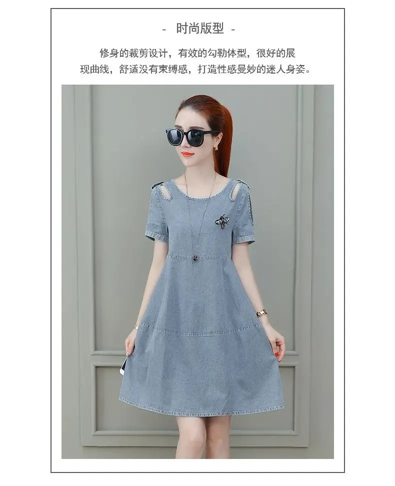 Short sleeved Denim Dress Summer Women's 2024 New College style Fashion Student Loose Dress With pockets Casual Clothing