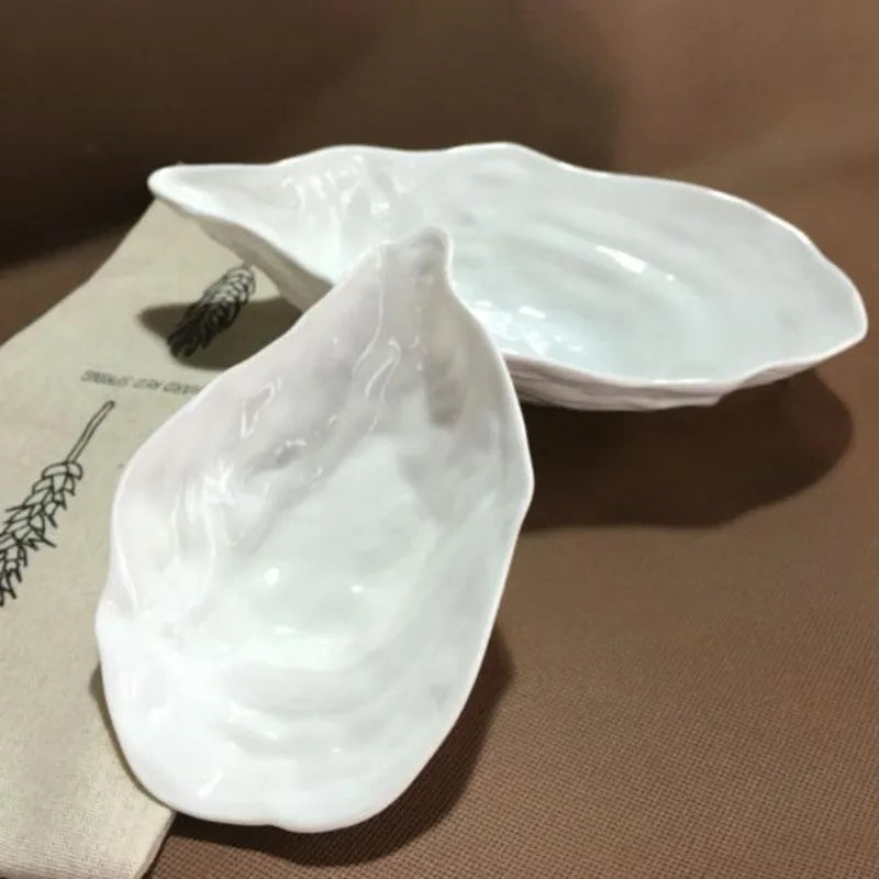 Pure White Oyster Bowl Plate Irregular Ceramic Bowl Shaped Salad Fruit Bowl Main Course Decorative Plate Household Tableware