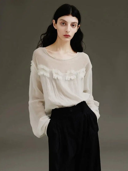 Western-style Floral Tops for Women 2025 Spring and Summer Jacquard Design Textured Casual Light and Slightly See-through Tops