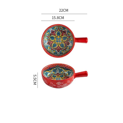 Single Handle Ceramic Noodle Bowl, Bohemian Design, Large Bowl, Creative Restaurant, Household Salad, Dessert Bowl, Home Decorat