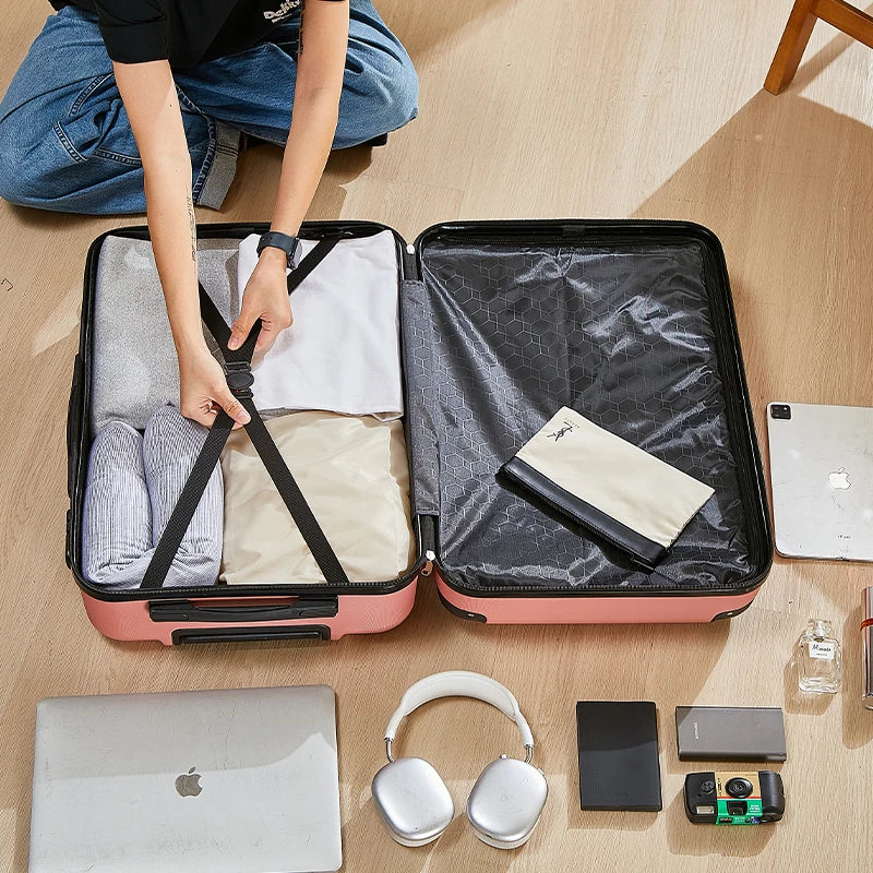 20-28 Inch Luggage Suitcase with Wheels Travel Bag Featuring Cup Holder And Phone Stand - Essential Travel Companion for Safety