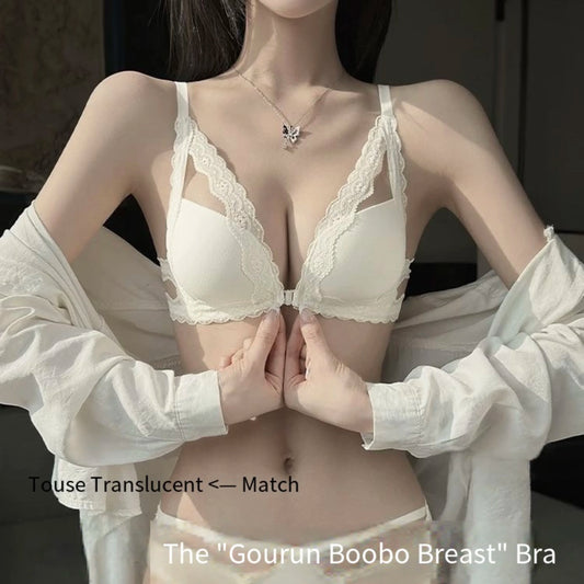 Front button underwear ladies small breasts gathered 2025 spring summer new sexy pure lace white beautiful back bra set