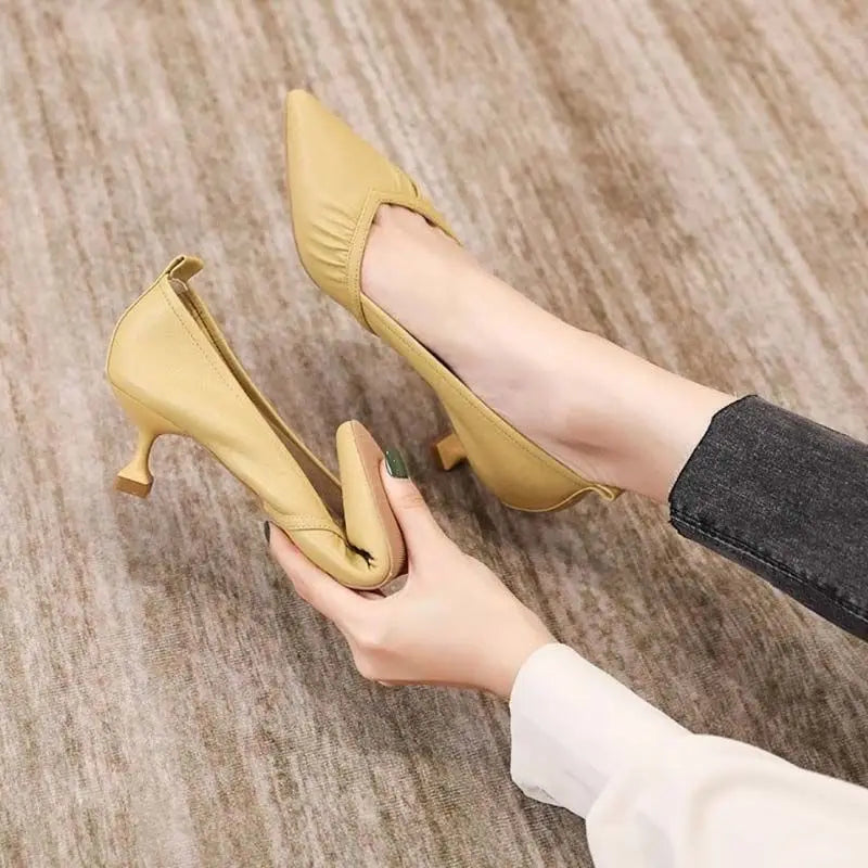 Women's Shoes Formal Black Ladies Pumps with Medium Heels Pointed Toe Luxury Brand Elegant Dress Popular Stylish Lastest Y2k A L