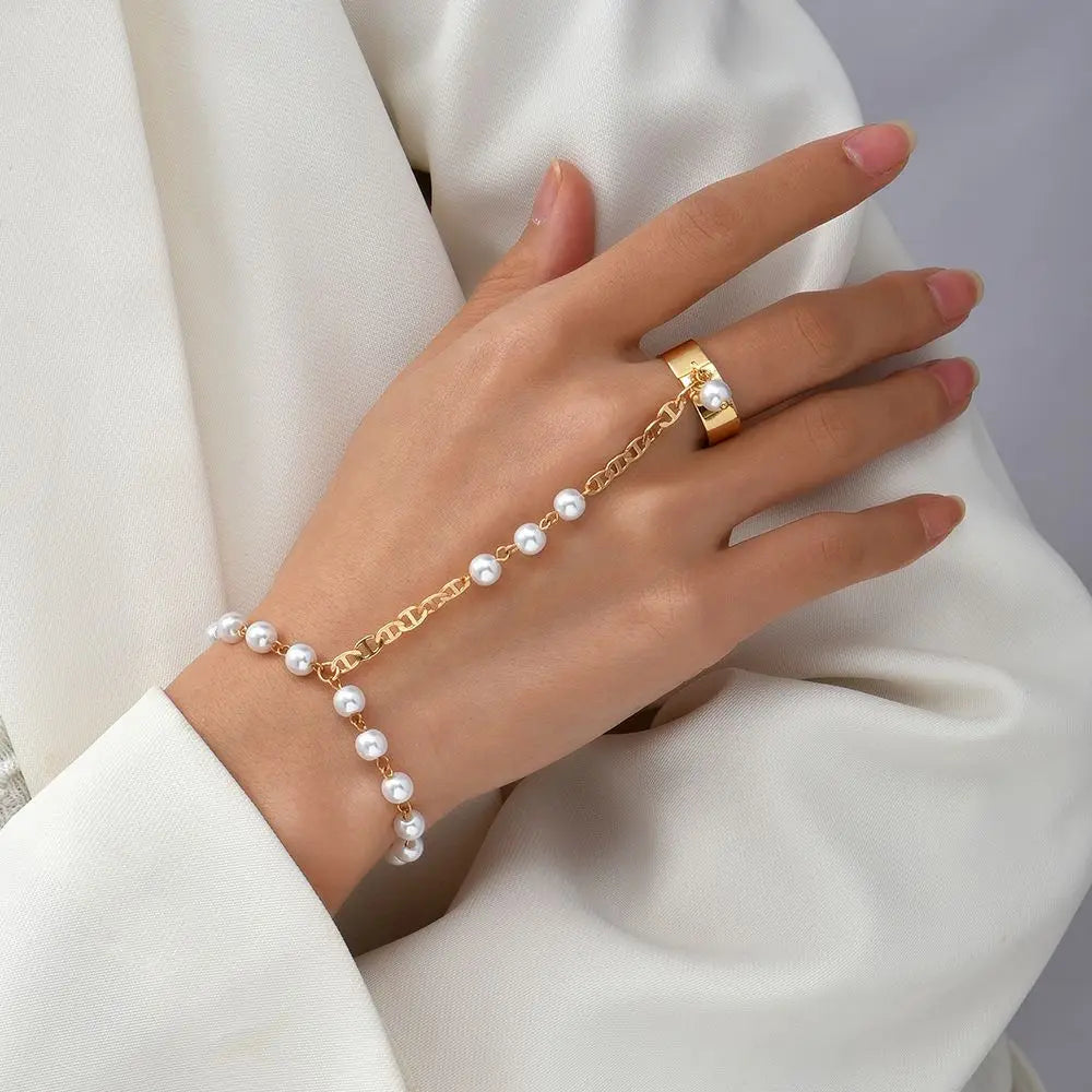 Jewelry for Women Girls Hand Accessories Layered Wrist Chain Finger Ring Bracelet Linked Finger Hand Harness Bangle Slave Chain