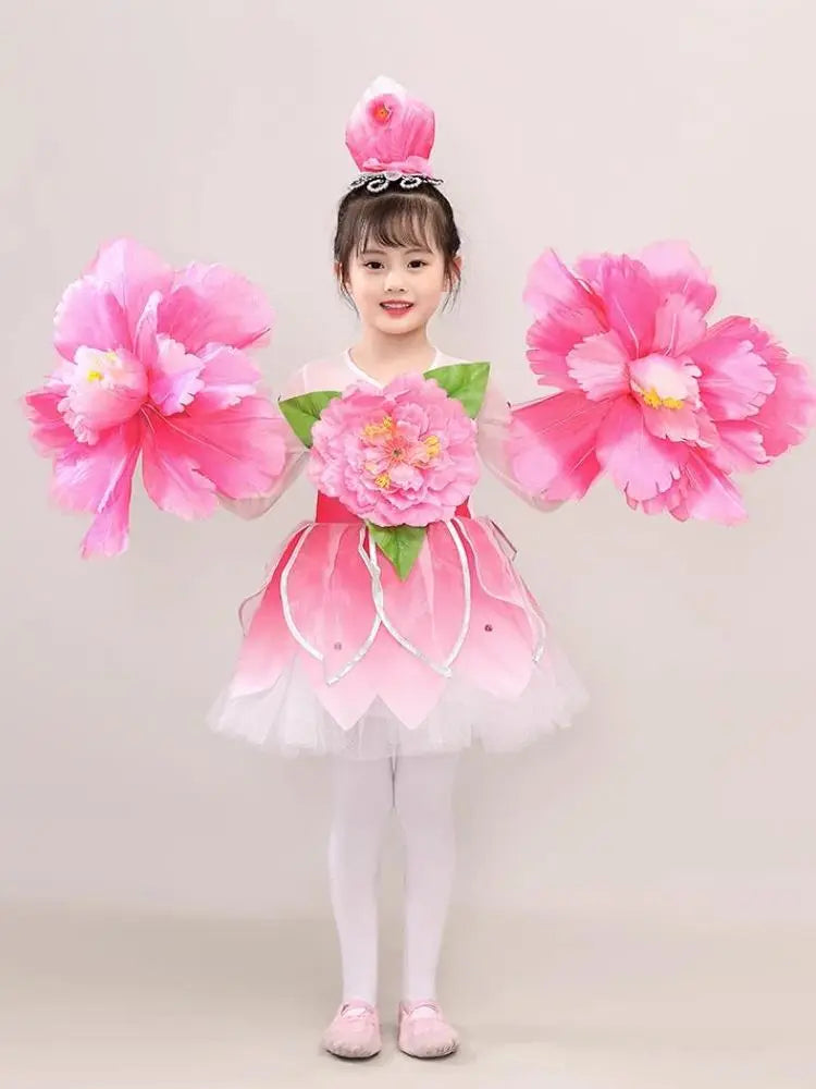 Girls Flower Dancewear Costume Kids Modern Dance Sequined Ballroom Party Dancing Dress Child Dancing Tutu Dress Clothes For Girl
