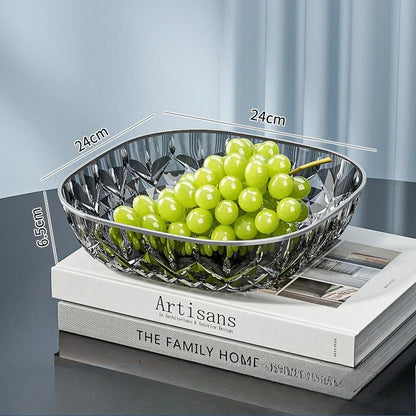 New Household Fruit Bowl Salad Dessert Biscuit Plate Plastic Square Transparent Tray Golden Edge Snack Plates Tableware LIJIAO