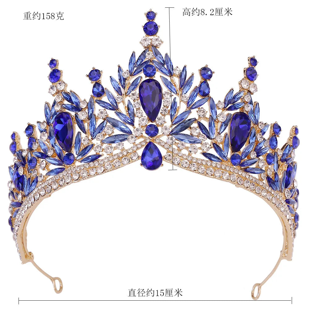 Luxury Big Water Drop Crystal Opal Tiara For Women Girls Wedding Bridal Birthday Party Crown Hair Dress Accessory