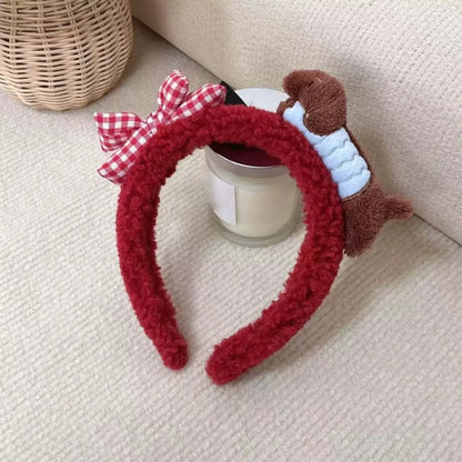 Sweet Hair Accessories Dachshund Hair Hoop Plaid Bow New Year Headwear Red Headband Moon Creative Cartoon Monkey Hairband Girls
