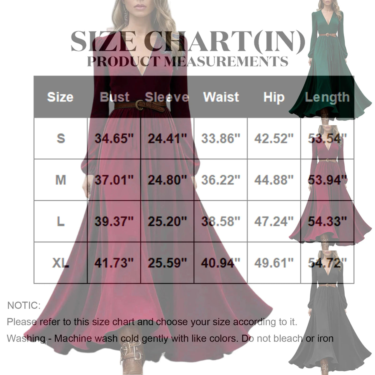 Women's Spring Autumn Retro Western Style V-neck Long Sleeve Dress Fashion Casual Long Dresses Elegant Party Dresses(no belt)