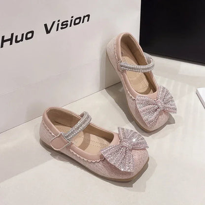 Children's Leather Shoes Bling Sequins Bowknot Princess Shoes for Girls Sweet Chic Kids Causal Wedding Shallow Versatile
