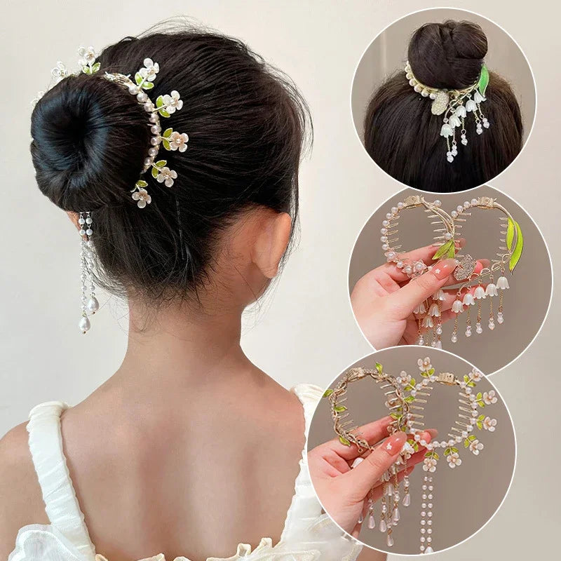 Ladies Butterfly Rhinestone Pearl Metal Hair Claw Round Bun Ponytail Holder (Available)