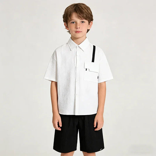 New Children Summer Thin Short Sleeved Shirt Shorts Two Piece Set Children Stylish Clothing Trend