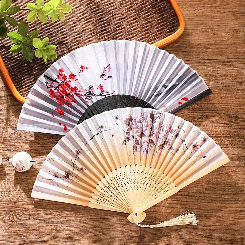 Vintage Silk Folding Fan Chinese Japanese Art Crafts Gift Home Decorations Dance Hand Fan Bamboo Room Decor Wood Fans (Available)