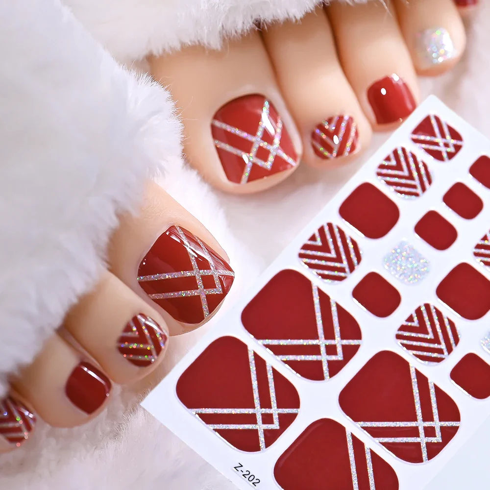 22tips/Sheet Baking Free Daisy Flower Toenail Sticker Full Cover Toe Nail Wraps Glitter Toenail Polish Strips DIY Foot Decals