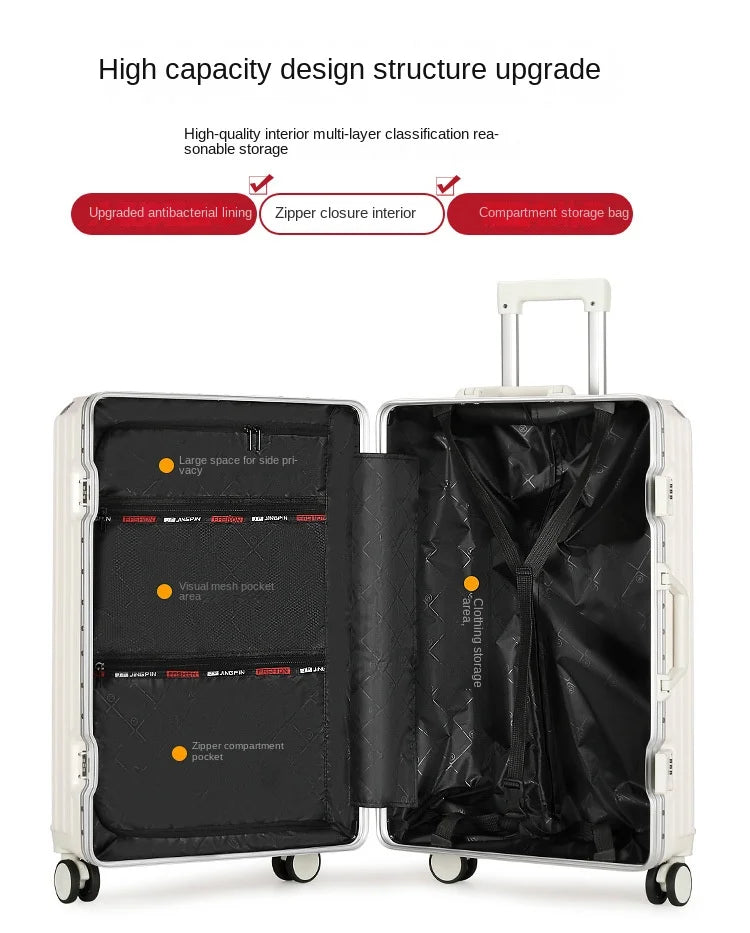 Large Capacity 28 inch Aluminum Frame Suitcase Durable Trolley Case with Universal Wheels, 24 Business Travel Suitcase
